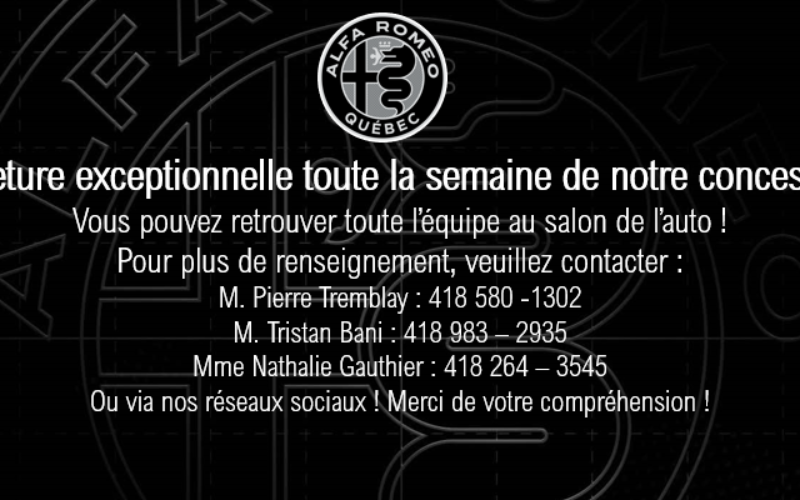 Alfa Romeo de Québec ferme ses portes le temps du Salon de l’auto de Québec