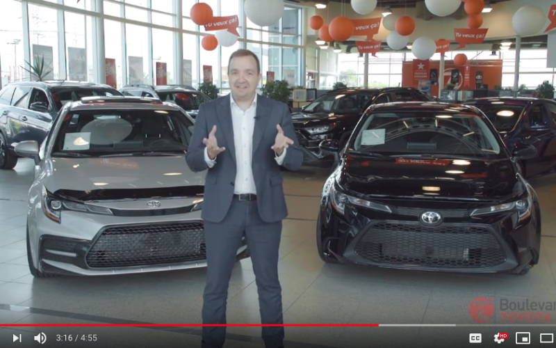 Boulevard Toyota se démarque avec sa vidéo sur la berline Corolla 2020