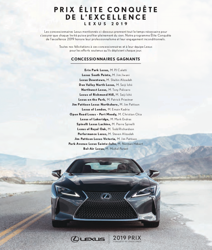 Prix Elire Conquête de l'Excellence Lexus 2019